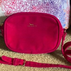 Scout Hot Pink crossbody Velvet Sonja Bag with Gold Logo